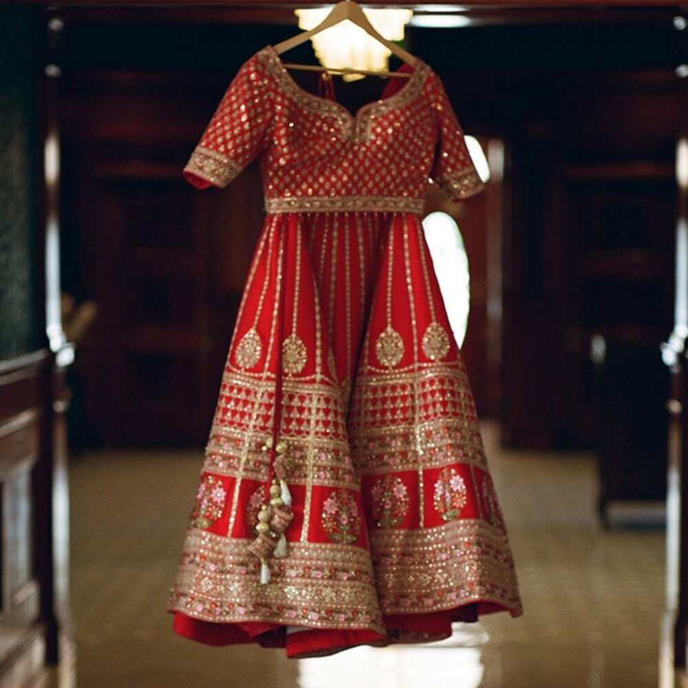 Red Bridal embroidered Lehenga